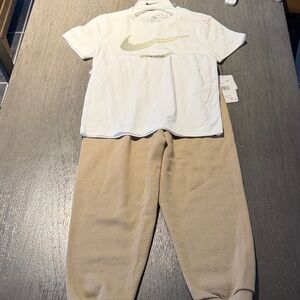 Nike White Tee and Tan Pants Set (kids)